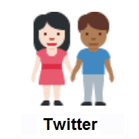 Woman and Man Holding Hands: Light Skin Tone, Medium-Dark Skin Tone on Twitter Twemoji