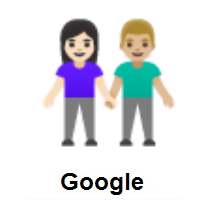Woman and Man Holding Hands: Light Skin Tone, Medium-Light Skin Tone on Google Android