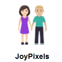 Woman and Man Holding Hands: Light Skin Tone, Medium-Light Skin Tone on JoyPixels
