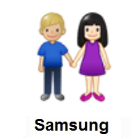 Woman and Man Holding Hands: Light Skin Tone, Medium-Light Skin Tone on Samsung
