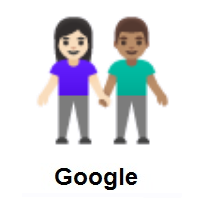 Woman and Man Holding Hands: Light Skin Tone, Medium Skin Tone on Google Android