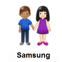 Woman and Man Holding Hands: Light Skin Tone, Medium Skin Tone on Samsung