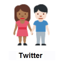 Woman and Man Holding Hands: Medium-Dark Skin Tone, Light Skin Tone on Twitter Twemoji