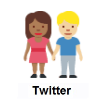Woman and Man Holding Hands: Medium-Dark Skin Tone, Medium-Light Skin Tone on Twitter Twemoji