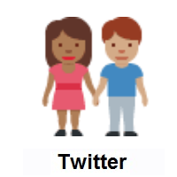 Woman and Man Holding Hands: Medium-Dark Skin Tone, Medium Skin Tone on Twitter Twemoji