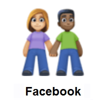 Woman and Man Holding Hands: Medium-Light Skin Tone, Dark Skin Tone on Facebook