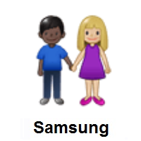 Woman and Man Holding Hands: Medium-Light Skin Tone, Dark Skin Tone on Samsung