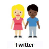 Woman and Man Holding Hands: Medium-Light Skin Tone, Dark Skin Tone on Twitter Twemoji