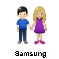 Woman and Man Holding Hands: Medium-Light Skin Tone, Light Skin Tone on Samsung