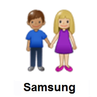 Woman and Man Holding Hands: Medium-Light Skin Tone, Medium Skin Tone on Samsung