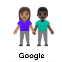 Woman and Man Holding Hands: Medium Skin Tone, Dark Skin Tone on Google Android
