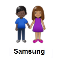 Woman and Man Holding Hands: Medium Skin Tone, Dark Skin Tone on Samsung