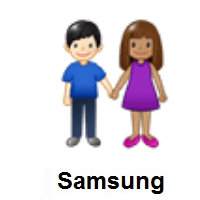 Woman and Man Holding Hands: Medium Skin Tone, Light Skin Tone on Samsung