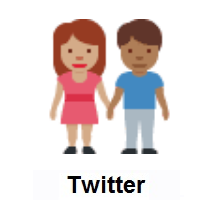 Woman and Man Holding Hands: Medium Skin Tone, Medium-Dark Skin Tone on Twitter Twemoji