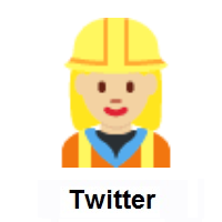 Woman Construction Worker: Medium-Light Skin Tone on Twitter Twemoji