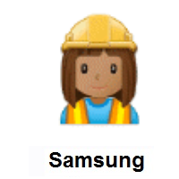 Woman Construction Worker: Medium Skin Tone on Samsung