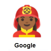 Woman Firefighter: Medium-Dark Skin Tone on Google Android