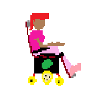 Woman in Motorized Wheelchair Facing Right: Medium-Dark Skin Tone