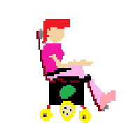 Woman in Motorized Wheelchair Facing Right: Medium-Light Skin Tone