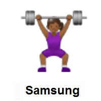 Woman Lifting Weights: Medium-Dark Skin Tone on Samsung