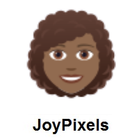 Woman: Medium-Dark Skin Tone, Curly Hair on JoyPixels