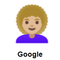 Woman: Medium-Light Skin Tone, Curly Hair on Google Android