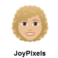 Woman: Medium-Light Skin Tone, Curly Hair on JoyPixels