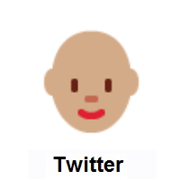 Woman: Medium Skin Tone, Bald on Twitter Twemoji