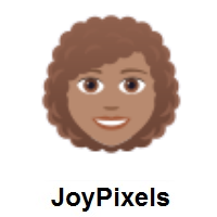 Woman: Medium Skin Tone, Curly Hair on JoyPixels