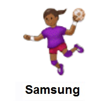 Woman Playing Handball: Medium-Dark Skin Tone on Samsung