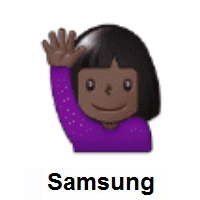 Woman Raising Hand: Dark Skin Tone on Samsung