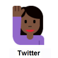 Woman Raising Hand: Dark Skin Tone on Twitter Twemoji