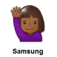 Woman Raising Hand: Medium-Dark Skin Tone on Samsung
