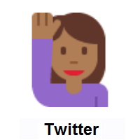 Woman Raising Hand: Medium-Dark Skin Tone on Twitter Twemoji