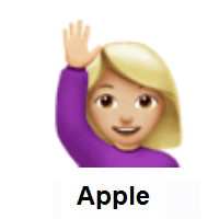 Woman Raising Hand: Medium-Light Skin Tone on Apple iOS