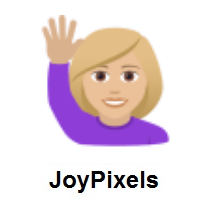 Woman Raising Hand: Medium-Light Skin Tone on JoyPixels