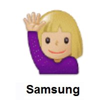 Woman Raising Hand: Medium-Light Skin Tone on Samsung