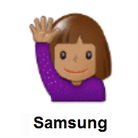 Woman Raising Hand: Medium Skin Tone on Samsung