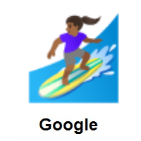 Woman Surfing: Medium-Dark Skin Tone on Google Android