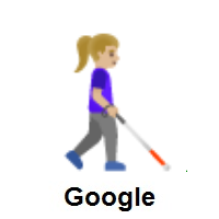 Woman With White Cane Facing Right: Medium-Light Skin Tone on Google Android