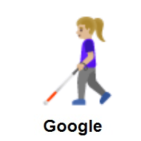 Woman With White Cane: Medium-Light Skin Tone on Google Android