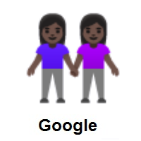 Women Holding Hands: Dark Skin Tone on Google Android