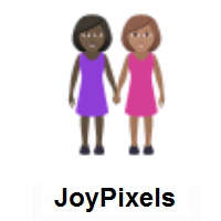 Women Holding Hands: Dark Skin Tone, Medium Skin Tone on JoyPixels