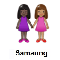 Women Holding Hands: Dark Skin Tone, Medium Skin Tone on Samsung