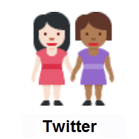 Women Holding Hands: Light Skin Tone, Medium-Dark Skin Tone on Twitter Twemoji