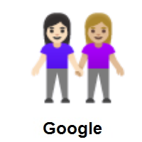 Women Holding Hands: Light Skin Tone, Medium-Light Skin Tone on Google Android