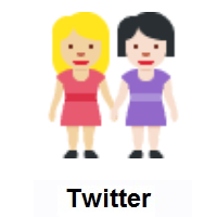 Women Holding Hands: Medium-Light Skin Tone, Light Skin Tone on Twitter Twemoji