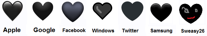  Coeur noir sur Apple, Google, Facebook, Windows, Twitter, Samsung et Sweasy26 
