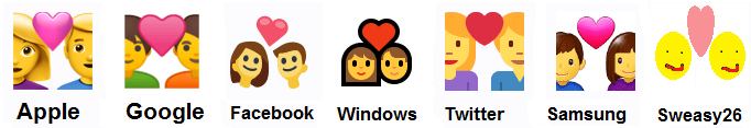 Couple with Heart on Apple, Google, Facebook, Windows, Twitter, Samsung and Sweasy26