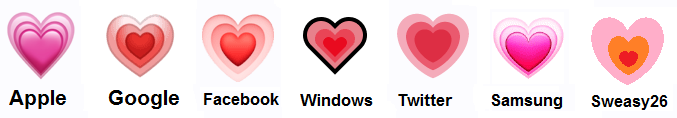  Coeur croissant sur Apple, Google, Facebook, Windows, Twitter, Samsung et Sweasy26 